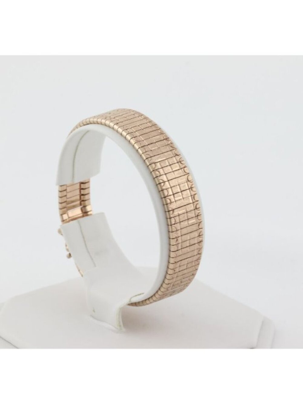 18k Rose Gold Over Sterling Silver Shiny Textured Omega Chain Bracelet 7 1/2" in - Picture 3 of 8